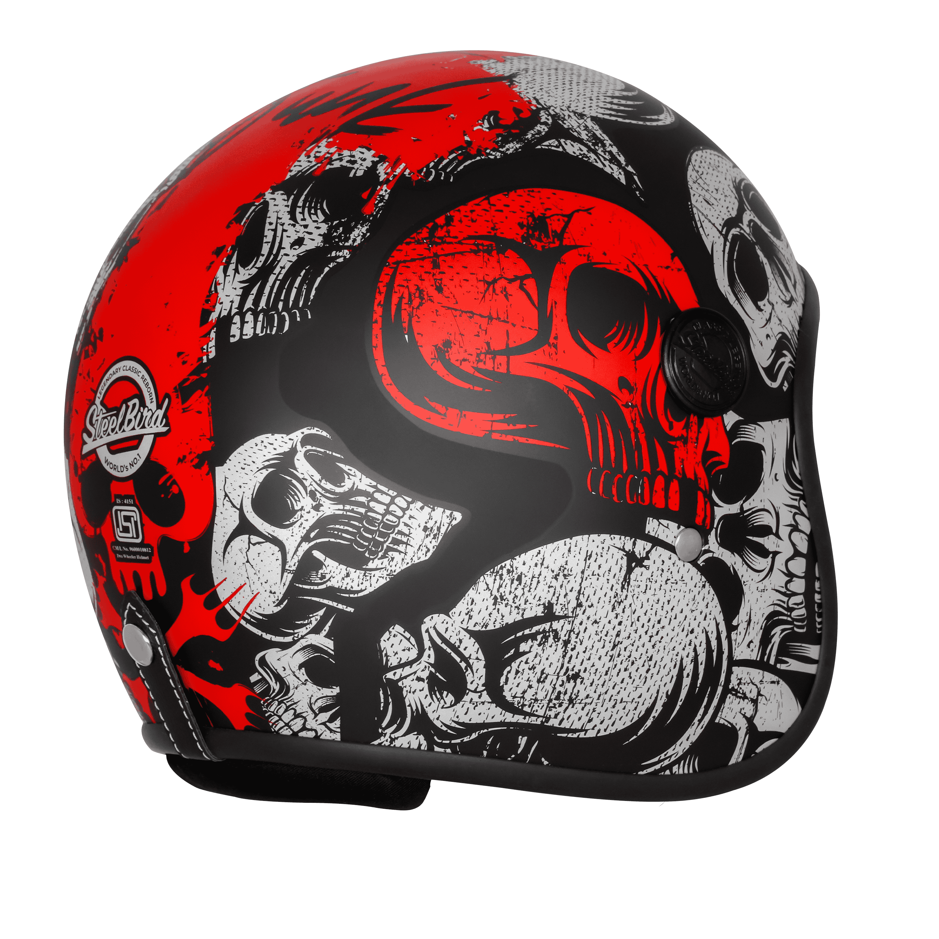SBH-55 VINTAGE SKULL MAT BLACK WITH RED